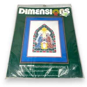 Vtg Dimensions Nativity Window‎ Shades Stained Glass Net Darning Lace Kit 8613